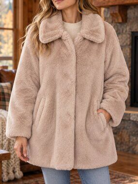 Ophelia Roe Pink Faux Fur Coat Sz Medium